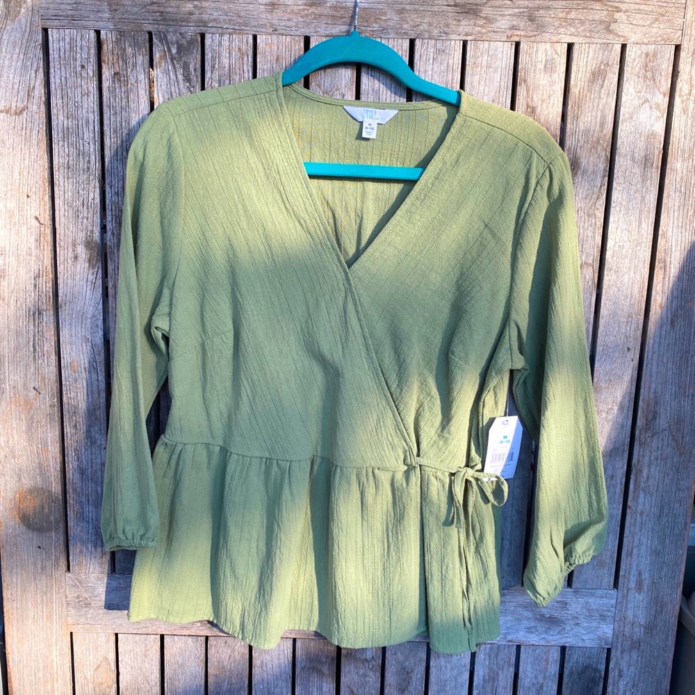 Green faux wrap shirt